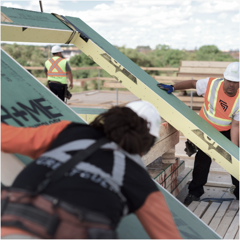 Great Gulf Construction team lifting a pre-fabricated wall